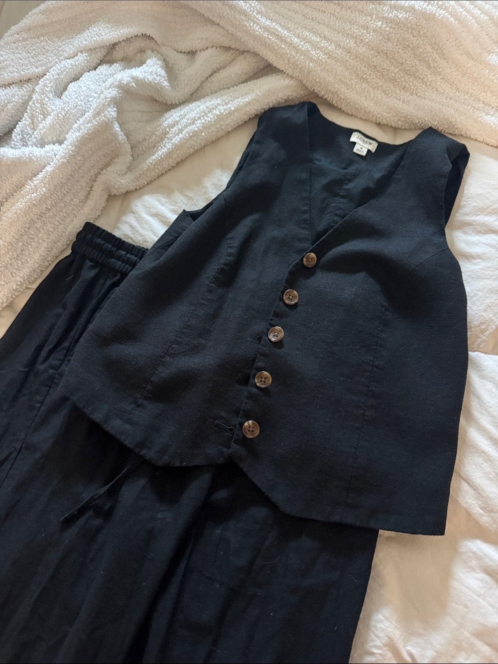 J CREW Black Button-Up Linen Suit